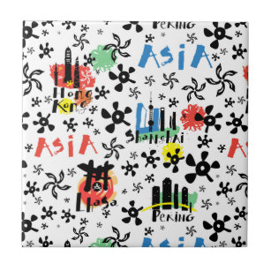 Azulejo De Cerâmica Teste padrão dos símbolos de Ásia  