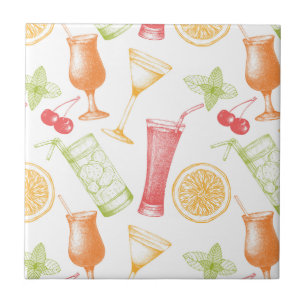 Azulejo De Cerâmica Teste padrão esboçado do cocktail