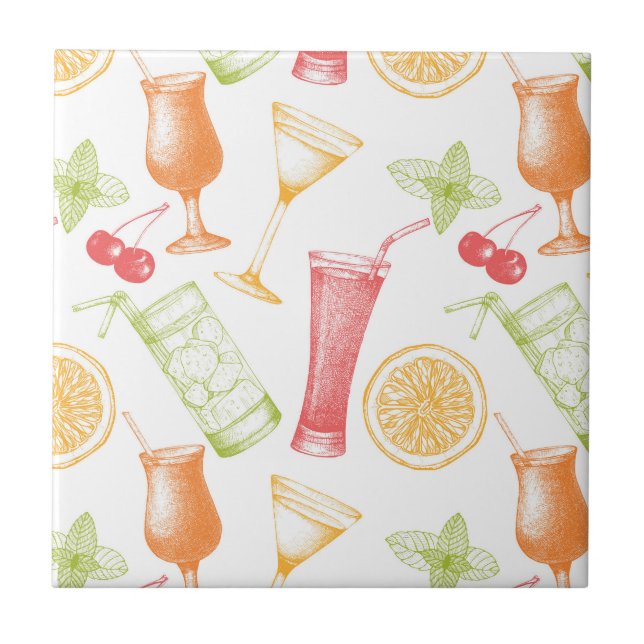 Azulejo De Cerâmica Teste padrão esboçado do cocktail (Frente)