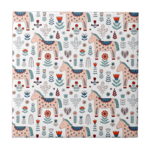 Azulejo De Cerâmica Teste padrão escandinavo da arte popular do caval