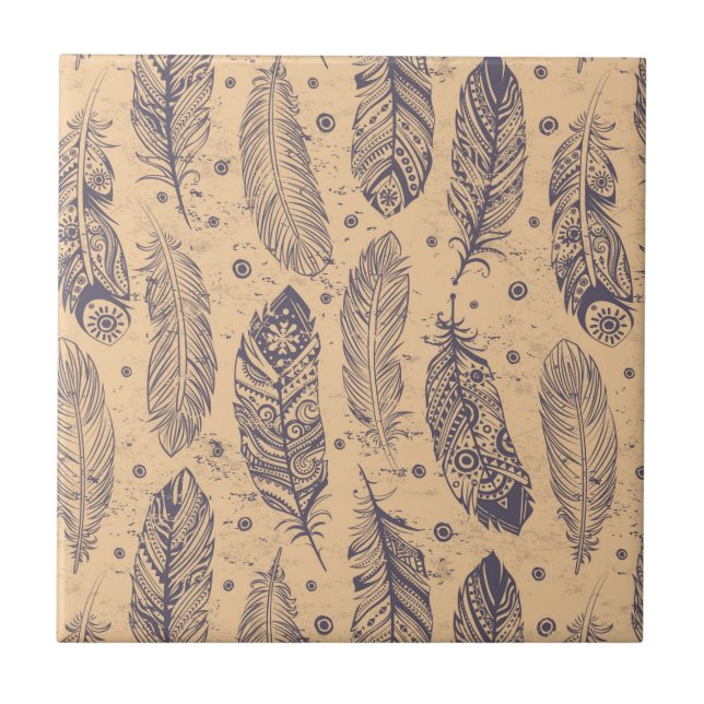 Azulejo De Cerâmica Teste padrão étnico do esboço da pena (Frente)