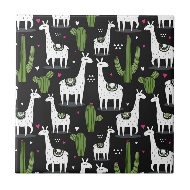 Azulejo De Cerâmica Teste padrão feliz do lama (Frente)