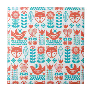 Azulejo De Cerâmica Teste padrão finlandês da arte popular do Fox & 