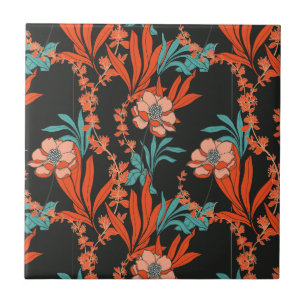 Azulejo De Cerâmica Teste padrão floral abstrato da laranja