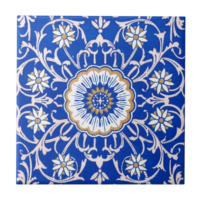 Azulejo De Cerâmica Teste padrão floral azul da mandala (Frente)