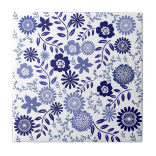 Azulejo De Cerâmica Teste padrão floral azul e branco