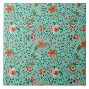Azulejo De Cerâmica Teste padrão floral azul e cor-de-rosa da oxidaç