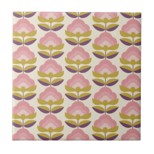 Azulejo De Cerâmica Teste padrão floral cor-de-rosa & roxo retro