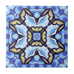 Azulejo De Cerâmica Teste padrão floral do abstrato romântico azul do