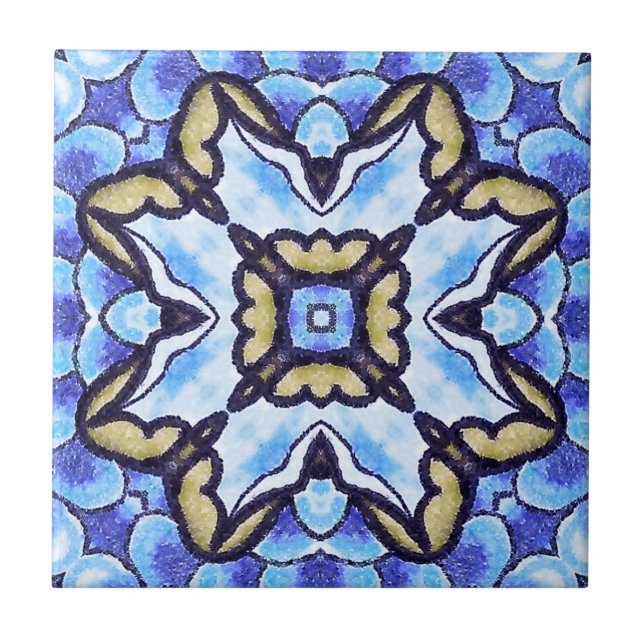 Azulejo De Cerâmica Teste padrão floral do abstrato romântico azul do (Frente)
