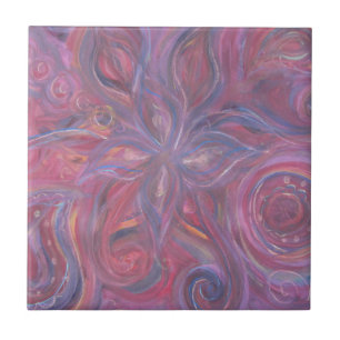 Azulejo De Cerâmica teste padrão floral do abstrato roxo do vermelho