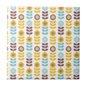 Azulejo De Cerâmica Teste padrão floral do abstrct alaranjado feminino