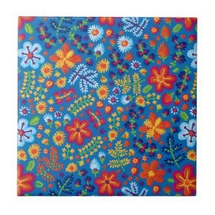 Azulejo De Cerâmica Teste padrão floral do bordado