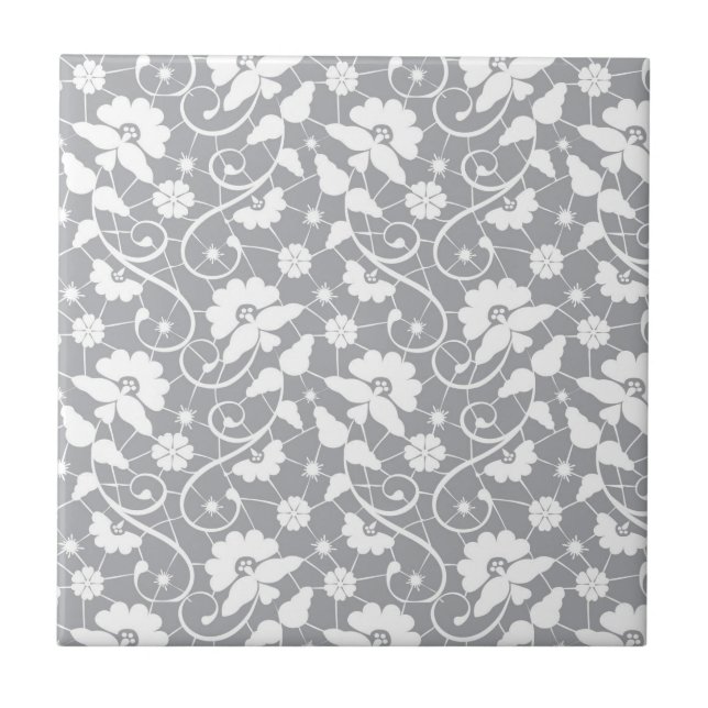 Azulejo De Cerâmica Teste padrão floral do laço (Frente)