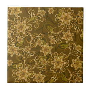 Azulejo De Cerâmica Teste padrão floral do vintage dourado