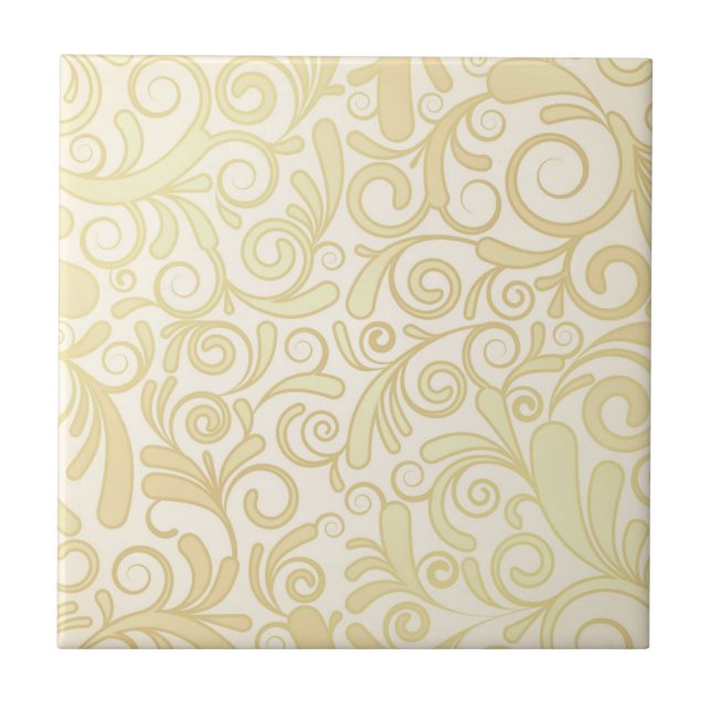 Azulejo De Cerâmica Teste padrão floral Dourado das folhas (Frente)