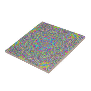 Azulejo De Cerâmica Teste padrão floral Funky psicadélico de néon d