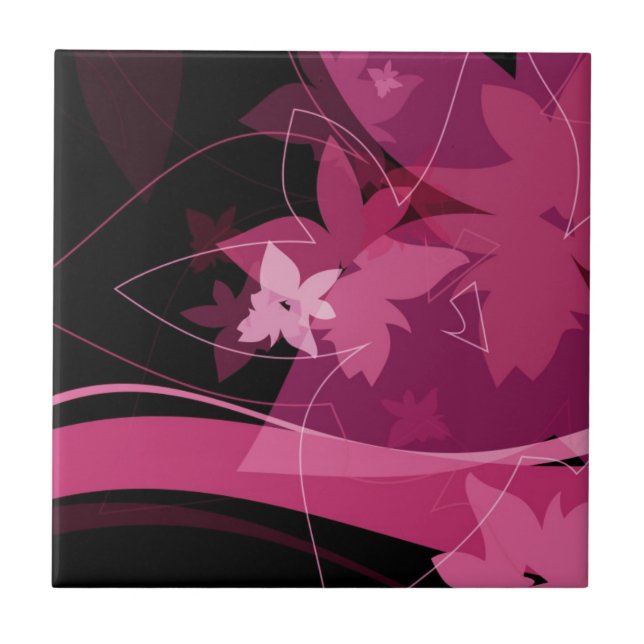 Azulejo De Cerâmica Teste padrão floral magenta (Frente)