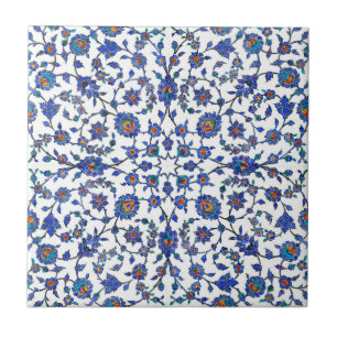 Azulejo De Cerâmica Teste padrão floral turco azul Handmade antigo do