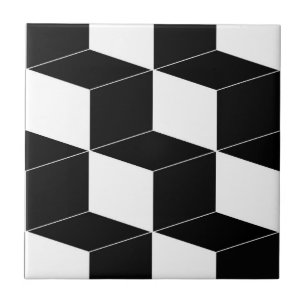 Azulejo De Cerâmica Teste padrão geométrico abstrato - preto e branc