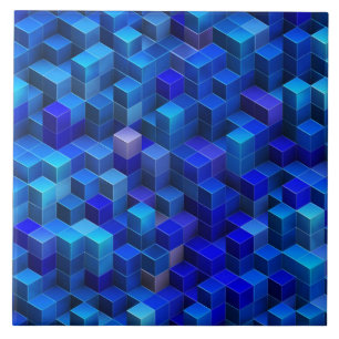 Azulejo De Cerâmica Teste padrão geométrico do abstrato azul dos cubos