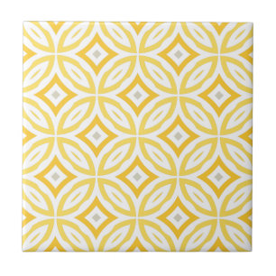 Azulejo De Cerâmica Teste padrão geométrico do círculo amarelo na m
