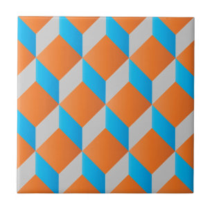 Azulejo De Cerâmica Teste padrão geométrico do cubo 3d - design retr