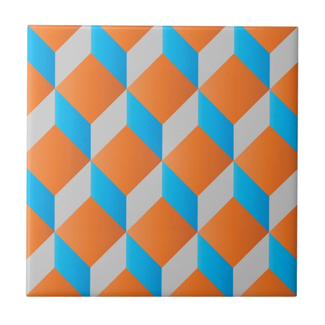 Azulejo De Cerâmica Teste padrão geométrico do cubo 3d - design retro (Frente)