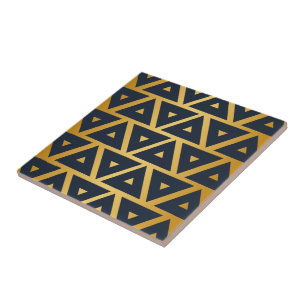 Azulejo De Cerâmica Teste padrão geométrico Dourado azul