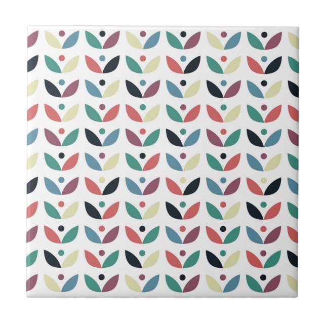 Azulejo De Cerâmica Teste padrão geométrico floral da arte popular (Frente)