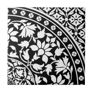 Azulejo De Cerâmica Teste padrão geométrico floral preto e branco