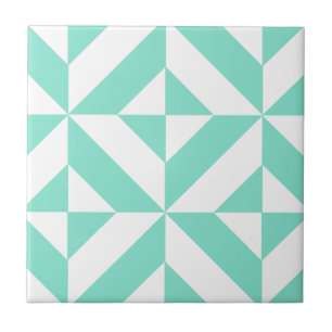 Azulejo De Cerâmica Teste padrão geométrico verde do cubo de Seafoam