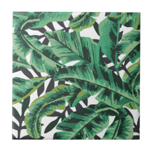 Azulejo De Cerâmica Teste padrão Glam tropical da folha da banana