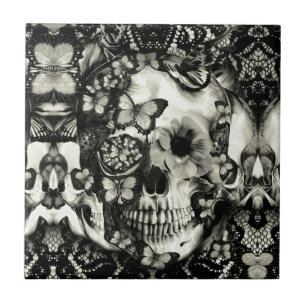 Azulejo De Cerâmica Teste padrão gótico do crânio do laço do Victo