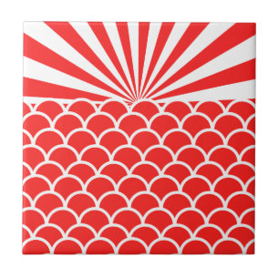 Azulejo De Cerâmica Teste padrão inspirado japonês vermelho de Sun d