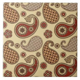 Azulejo De Cerâmica Teste padrão, marrom, tan e bege de Paisley