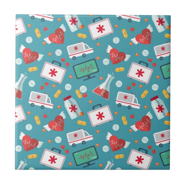 Azulejo De Cerâmica Teste padrão médico do ícone (Frente)