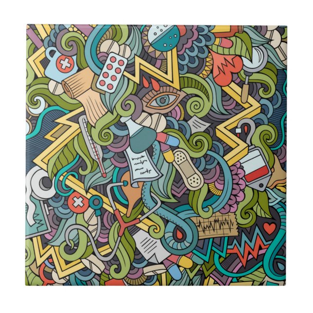 Azulejo De Cerâmica Teste padrão médico do ícone da arte abstracta (Frente)