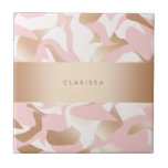 Azulejo De Cerâmica Teste padrão moderno elegante do abstrato do<br><div class="desc">O teste padrão feminino no ouro do falso,  cora rosa e branco.</div>