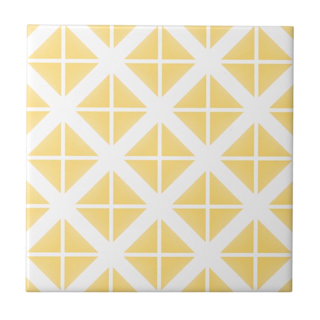 Azulejo De Cerâmica Teste padrão na moda amarelo do triângulo (Frente)