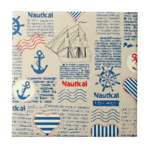 Azulejo De Cerâmica Teste padrão náutico do jornal