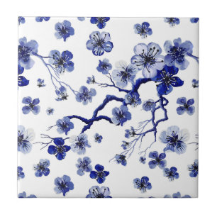 Azulejo De Cerâmica Teste padrão oriental do ramo de Sakura