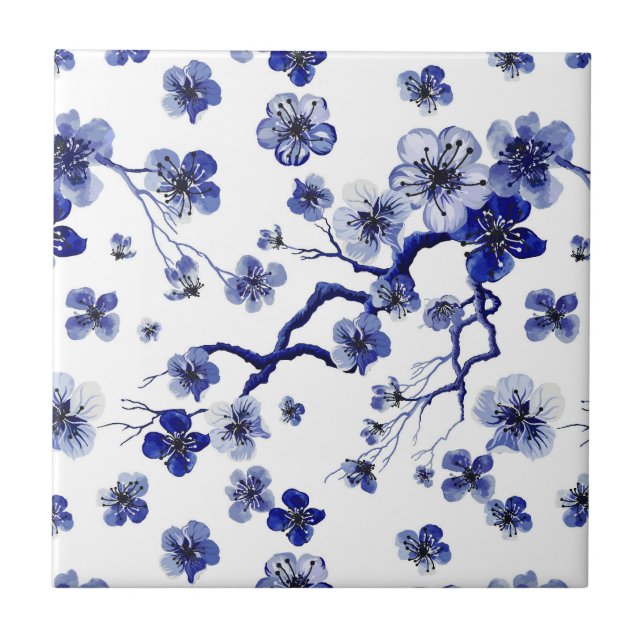 Azulejo De Cerâmica Teste padrão oriental do ramo de Sakura (Frente)