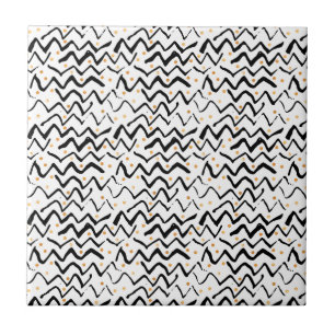 Azulejo De Cerâmica Teste padrão preto dos cursos & de pontos da
