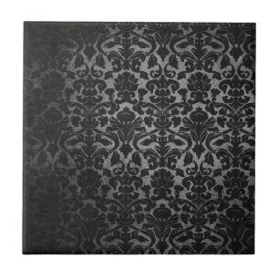 Azulejo De Cerâmica teste padrão preto dos damascos do laço