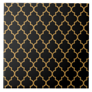 Azulejo De Cerâmica Teste padrão preto Dourado de Quatrefoil