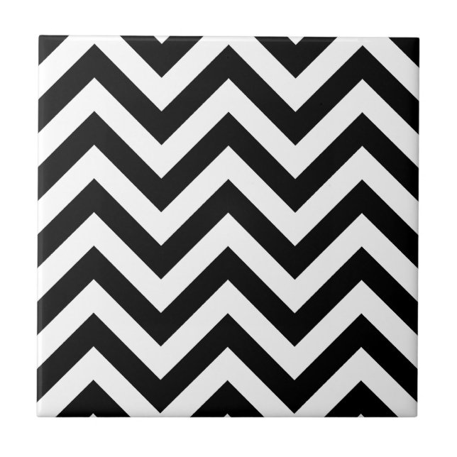 Azulejo De Cerâmica Teste padrão preto e branco de Chevron do (Frente)
