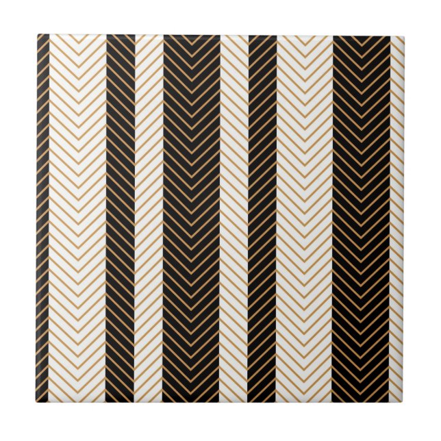 Azulejo De Cerâmica Teste padrão preto e branco de Herringbone (Frente)