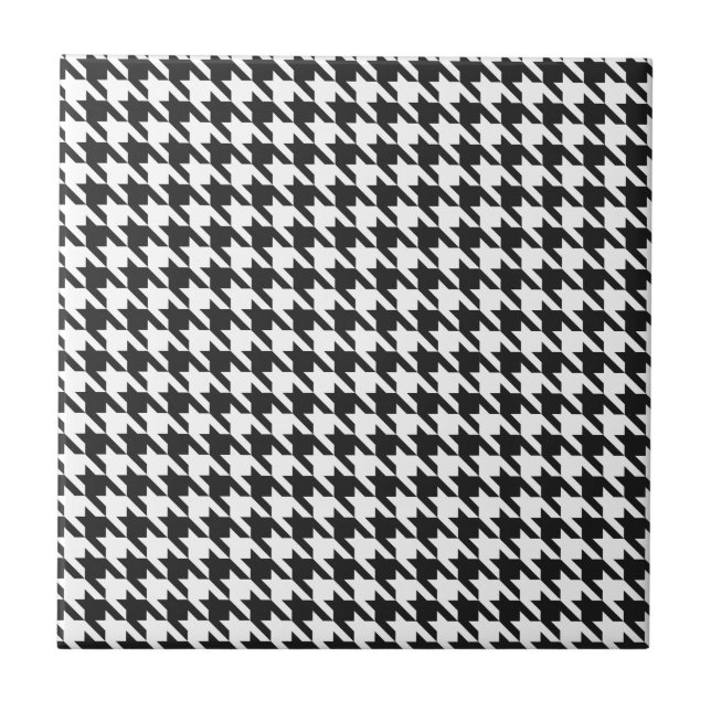 Azulejo De Cerâmica Teste padrão preto e branco de Houndstooth (Frente)