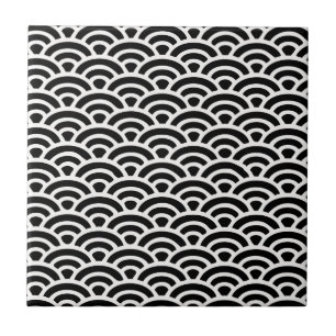 Azulejo De Cerâmica Teste padrão preto e branco do art deco